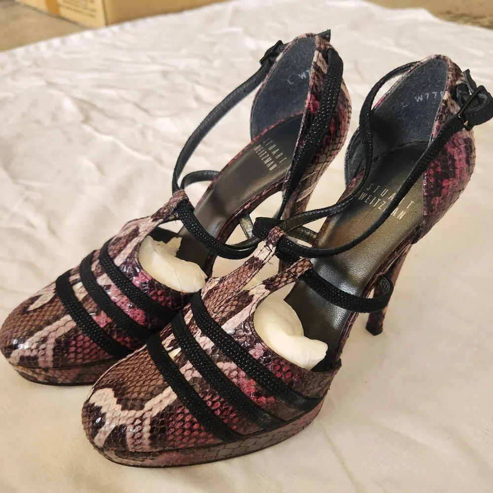 Stuart Weitzman RARE T Strap Python heels size 7 - Picture 1 of 9